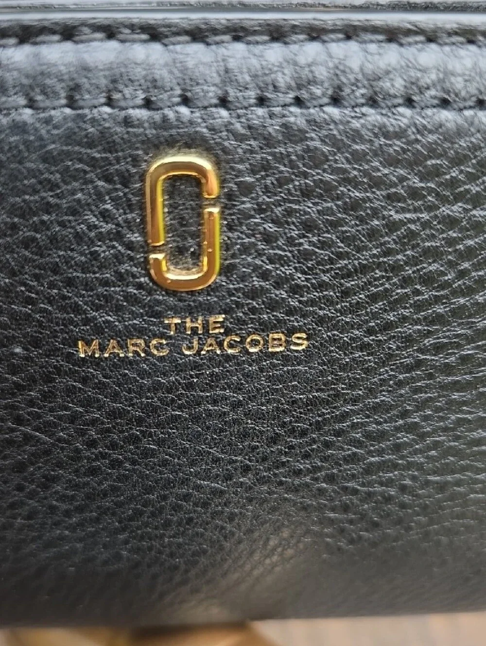 Marc Jacobs Black Pebbled Leather Zip Wallet with Gold Hardware